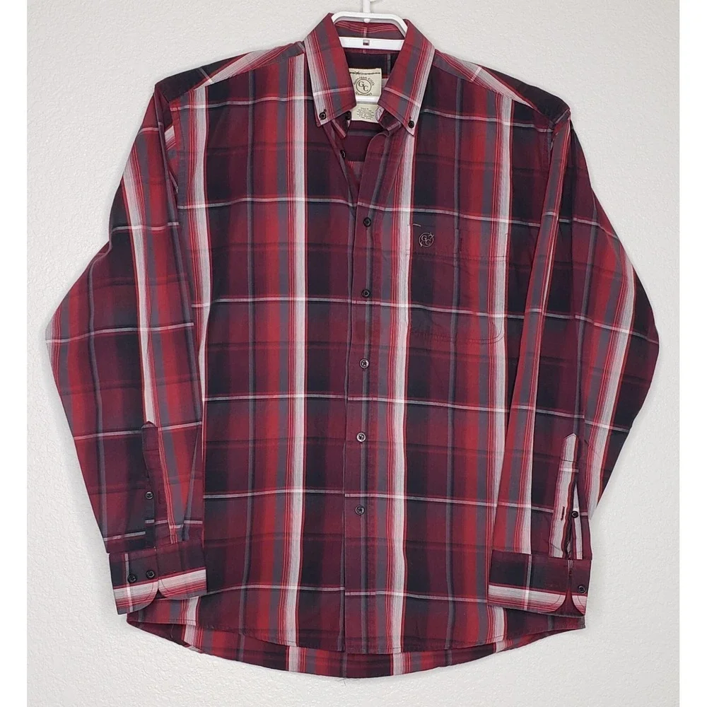 Gunnison Creek Outfitters Mens Shirt Medium Red Gray Plaid Button Front Collared